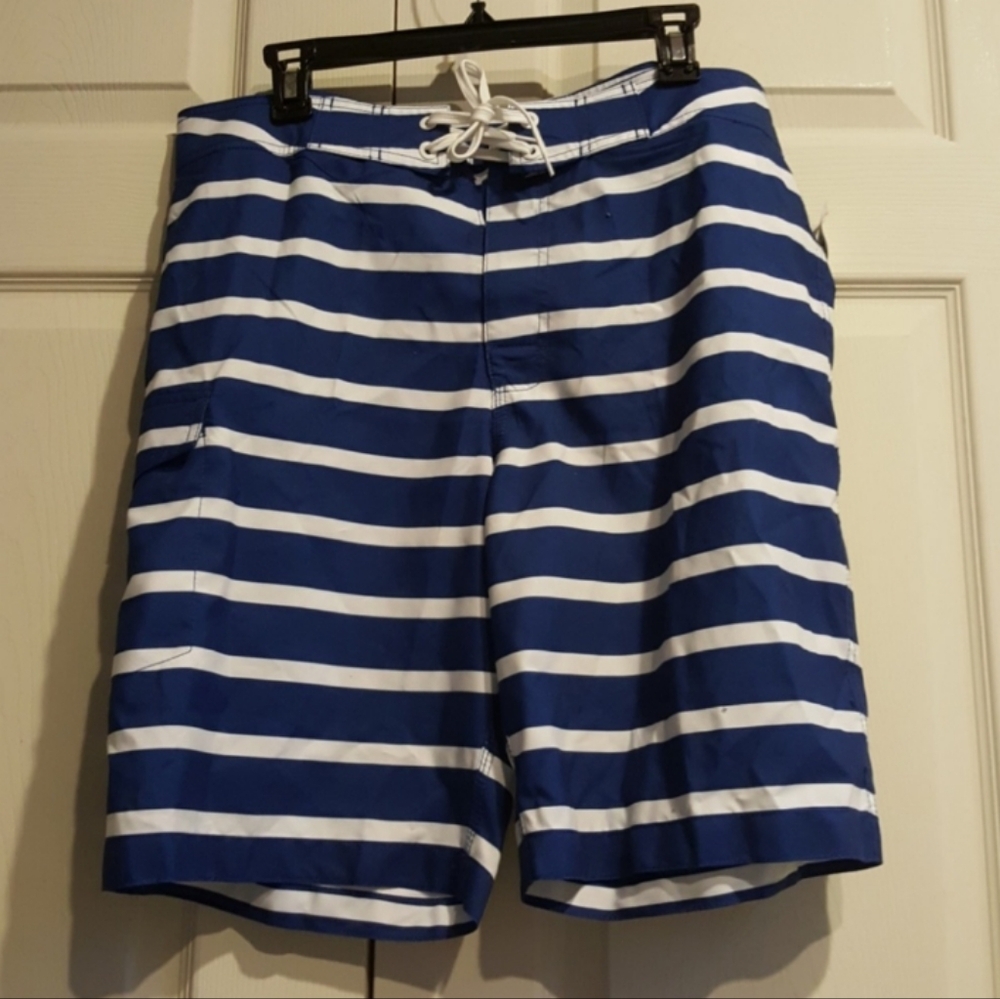 NWT Old Navy Mens Blue & White Swimming Trunks Sz L